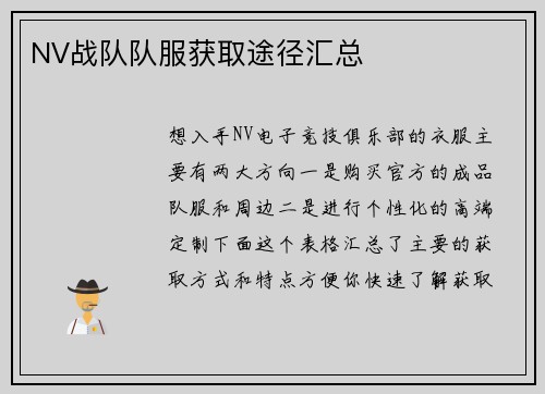NV战队队服获取途径汇总