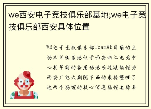 we西安电子竞技俱乐部基地;we电子竞技俱乐部西安具体位置