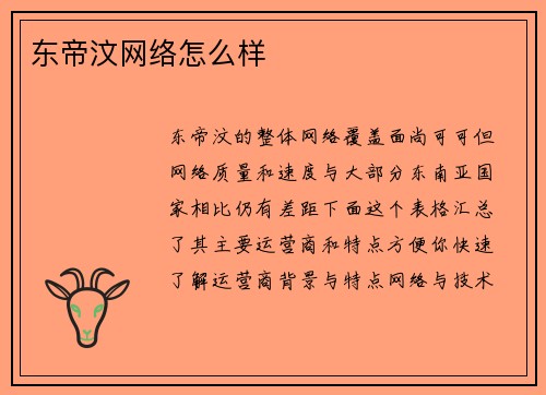 东帝汶网络怎么样